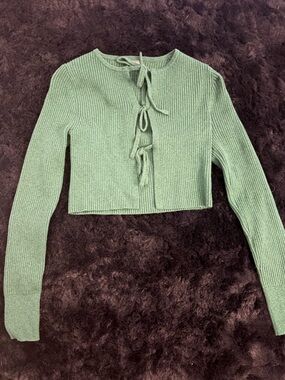 Tie-Front Ribbed Crop Top - Sage Green